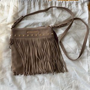 Michael Kors tan and gold fringe crossbody
